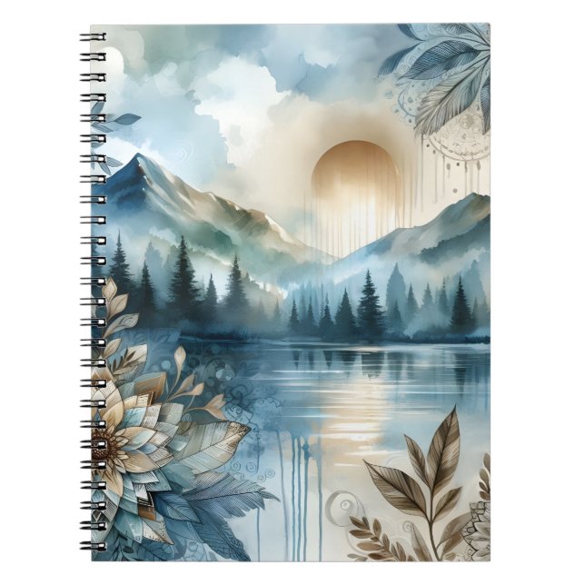 Carnet Jour de la pluie Aquarelle Mountain Lake Boho rust (Devant)