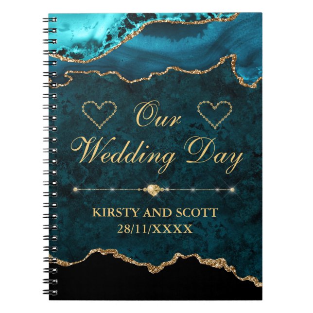 Carnet Jour de mariage agate marbre paillettes sarcelle e (Devant)