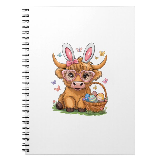Carnet Jour de Pâques Vache des Highlands Lapin de Pâques (Devant)