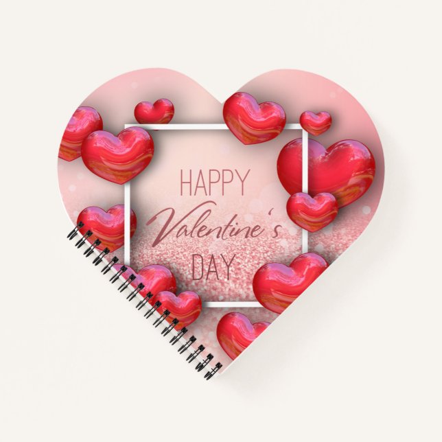 Carnet Jour des Valentines Parties scintillant Coeur Roug (Devant)