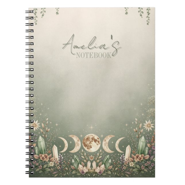 Carnet Journal Cahier Vert Sage Phase Lunaire Céle (Devant)