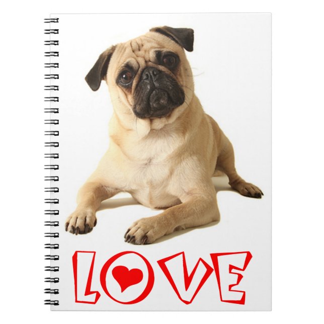 Carnet / Journal Chien Pug Bébé Rouge Amour (Devant)