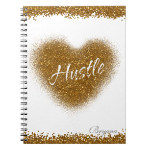 Carnet Journal Glamour Cœur HUSTLE Paillettes Doré