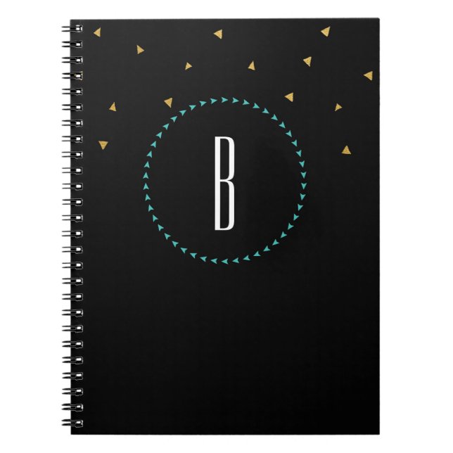 Carnet Journal Moderne Triangles Noir Or Sarcelle (Devant)