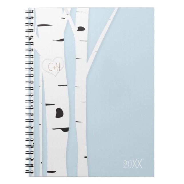 Carnet Journal Rustique Arbre de bouleau Cœur Bleu (Devant)