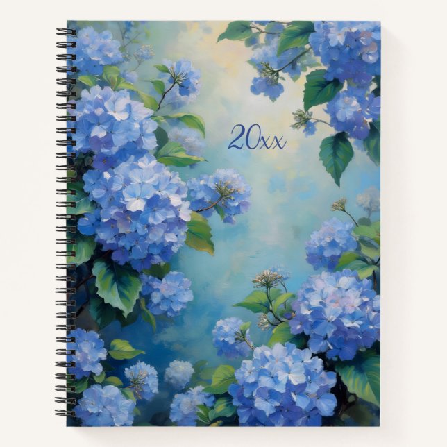 Carnet Journaux à reliure spirale Fleurs d'hortensias ble (Devant)