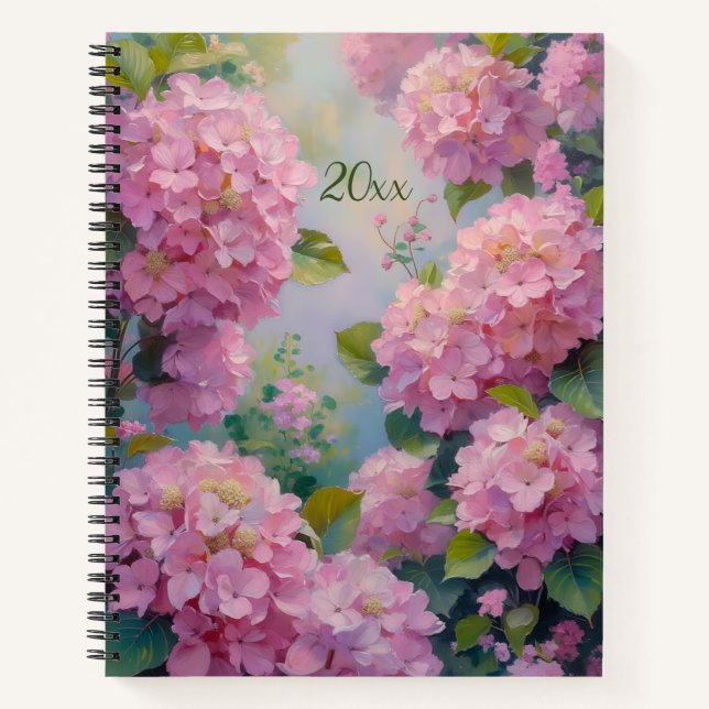 Carnet Journaux à reliure spirale Fleurs d'hortensias ros (Devant)