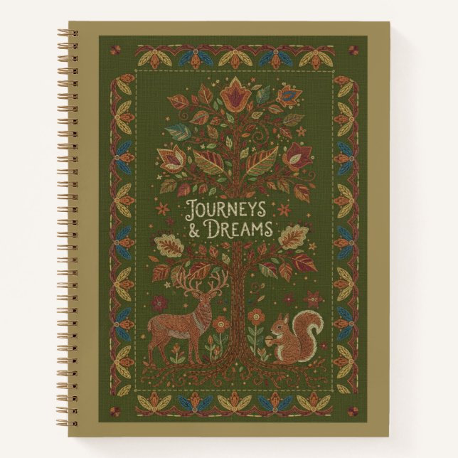 Carnet Journeys & Dreams Embroidered Stag & Squirrel Art (Devant)