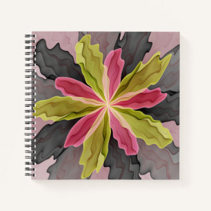 Carnet Joy, Vert rose Anthracite Imaginaire Fleur Fractal