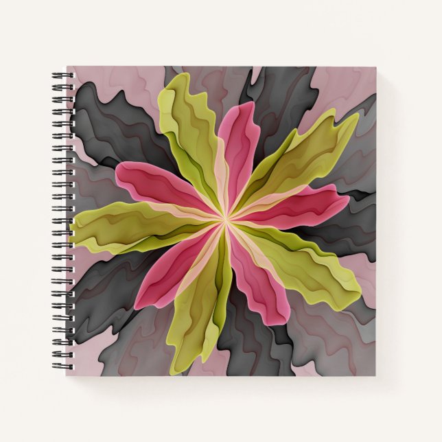 Carnet Joy, Vert rose Anthracite Imaginaire Fleur Fractal (Devant)