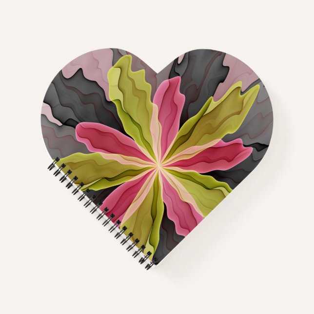 Carnet Joy, Vert rose Anthracite Imaginaire Fleur Fractal (Devant)
