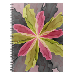 Carnet Joy, Vert rose Anthracite Imaginaire Fleur Fractal