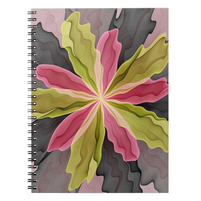 Carnet Joy, Vert rose Anthracite Imaginaire Fleur Fractal (Devant)