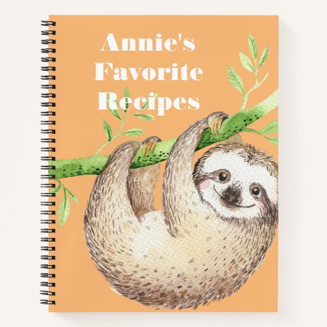 Carnet Joyeuse Aquarelle Sloth Recette personnalisée (Devant)