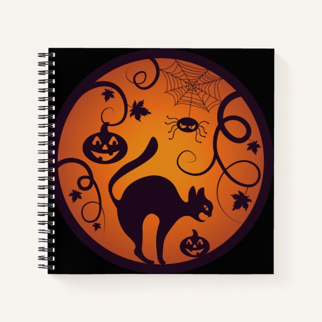Carnet Joyeuse lanterne d'Halloween araignées et chauves- (Devant)