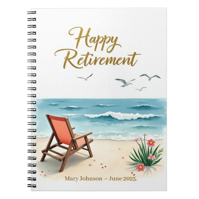Carnet Joyeuse retraite personnalisée aquarelle plage  (Devant)