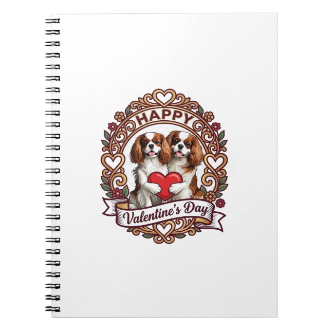 Carnet Joyeuse Saint-Valentin Chien Cadre floral de coeur (Devant)