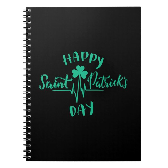 Carnet Joyeuse St Patrick Day Rythme cardiaque trèfle (Devant)