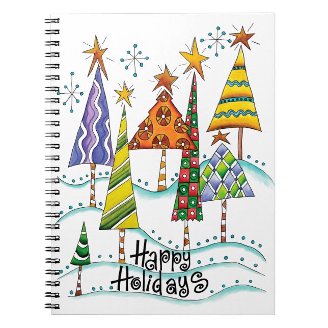 Carnet Joyeuses Fêtes ! Jolis Arbres de Noël avec des Éto (Devant)