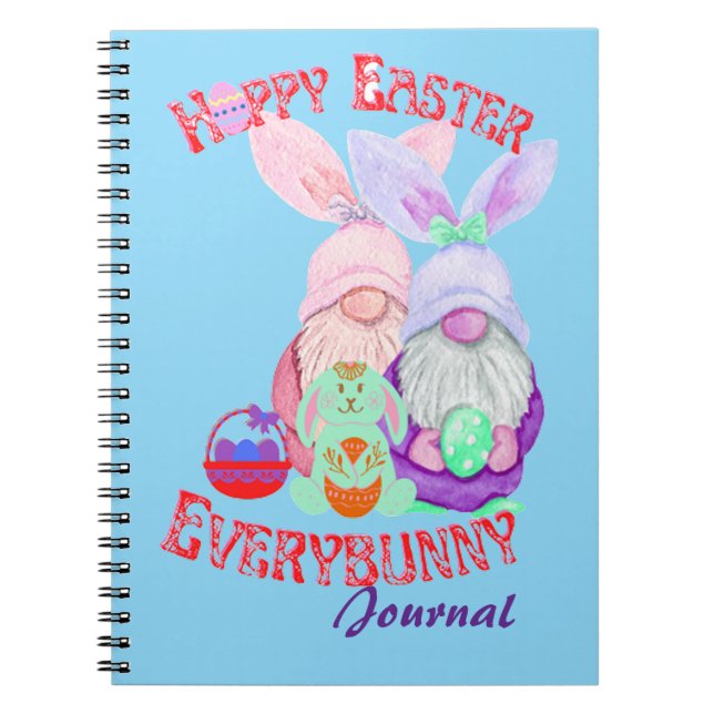 Carnet Joyeuses Pâques à tous les lapins et au gnome (Devant)