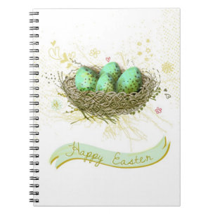 Carnet Joyeuses Pâques ! - Nid d'oiseaux avec les oeufs