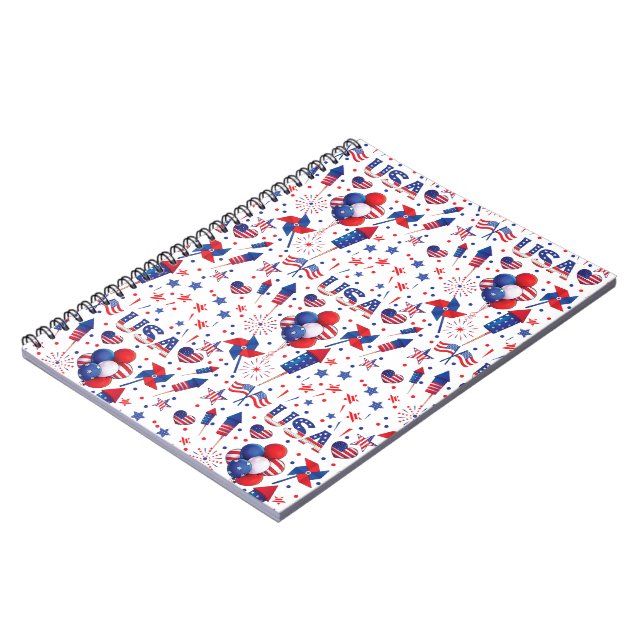 Carnet Joyeux 4 juillet Red Blue Cute Party (Côté gauche)