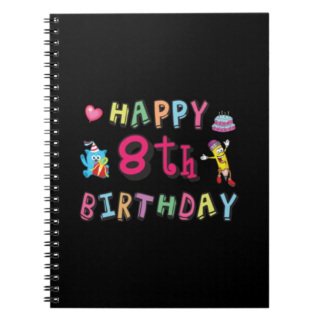Carnet Joyeux 8ème anniversaire. 8 ans anniversaire. (Devant)