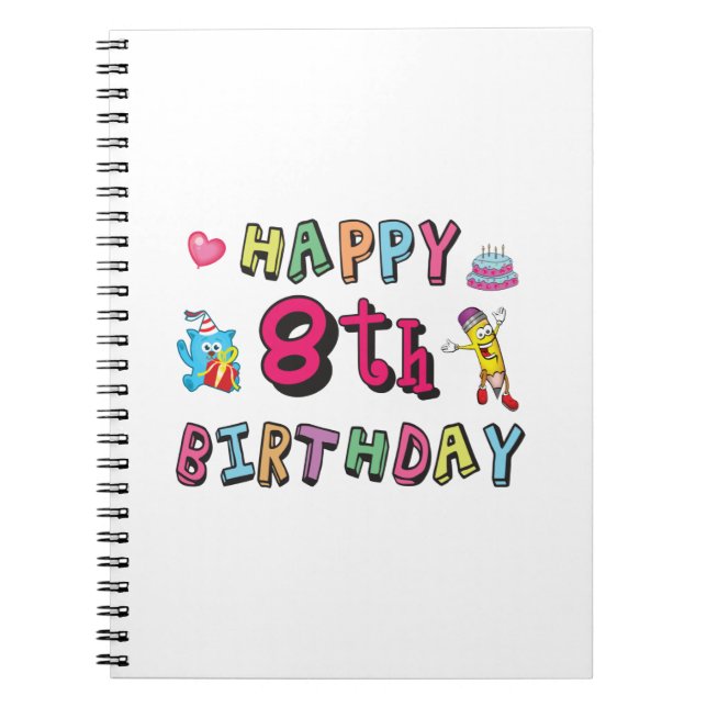 Carnet Joyeux 8ème anniversaire. 8 ans anniversaire. (Devant)
