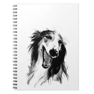 Carnet Joyeux Borzoi | Peinture à l'encre noire et blanch