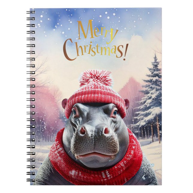 Carnet Joyeux chapeau et foulard de Noël Hippo (Devant)