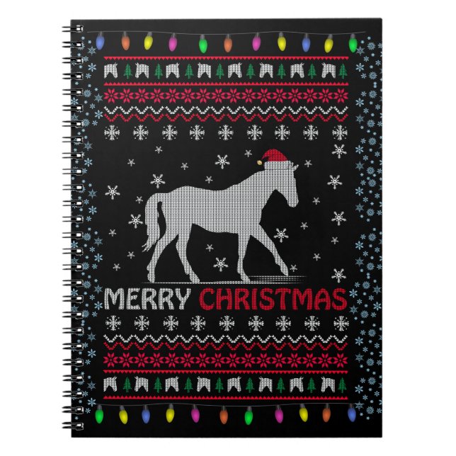 Carnet Joyeux Cheval de Noël avec chapeau de Père Noël (Devant)