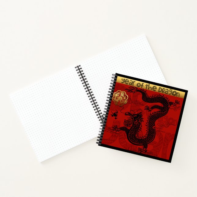 Carnet Joyeux dragon chinois Année Zodiac Anniversaire Sq (Intérieur)