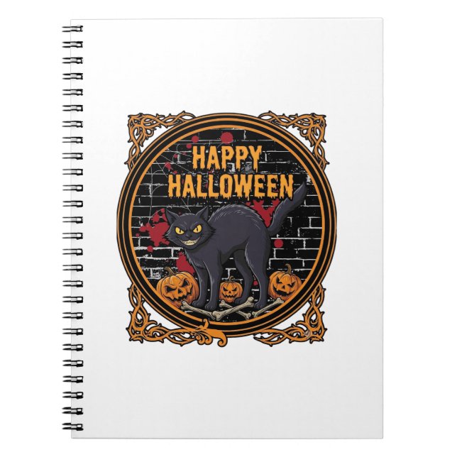 Carnet Joyeux Halloween Chat Noir Citrouilles Os_1 (Devant)
