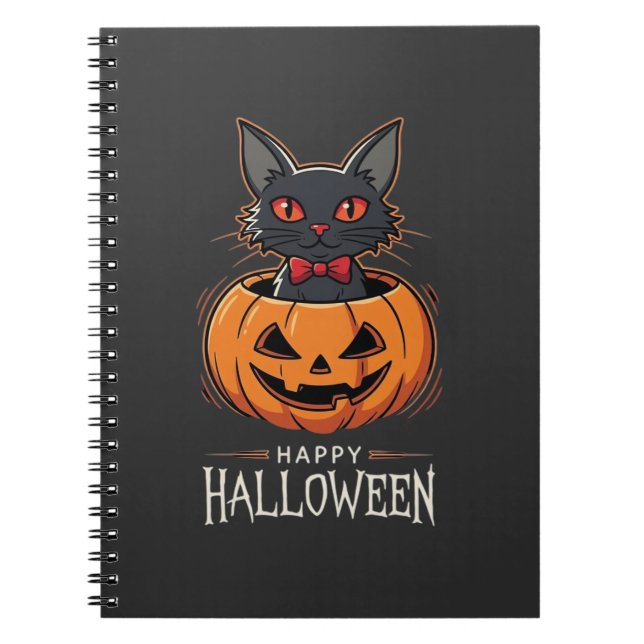 Carnet Joyeux Halloween Chat Noir Design de Citrouille_1 (Devant)