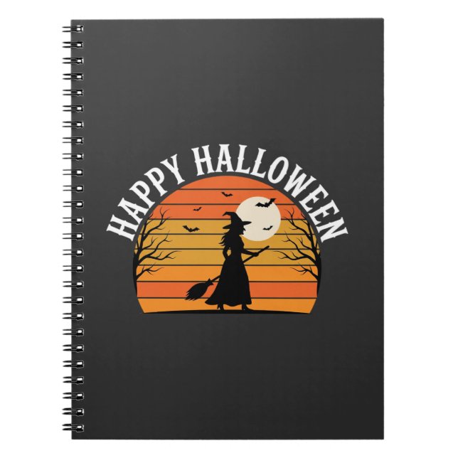 Carnet Joyeux Halloween Sorcière Coucher de soleil Design (Devant)