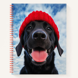 Carnet Joyeux Labrador dans une Beanie rouge sous un ciel