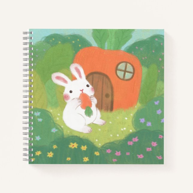 Carnet Joyeux lapin avec carotte en forêt (Devant)
