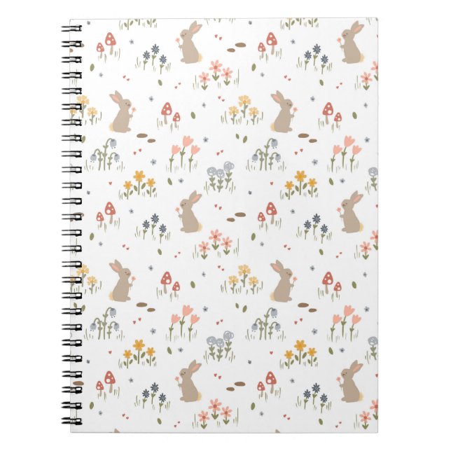 Carnet Joyeux Lapin de Pâques Fleur sauvage mignonne écol (Devant)