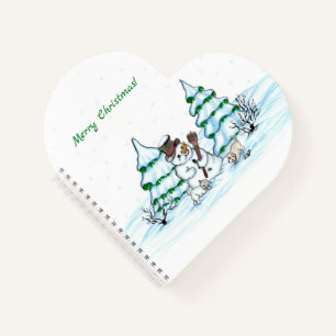Carnet Joyeux Noël ! Bonhomme de neige avec chat et chiot