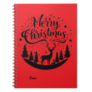 Carnet Joyeux Noël classique Cerfs et Arbre Design Art