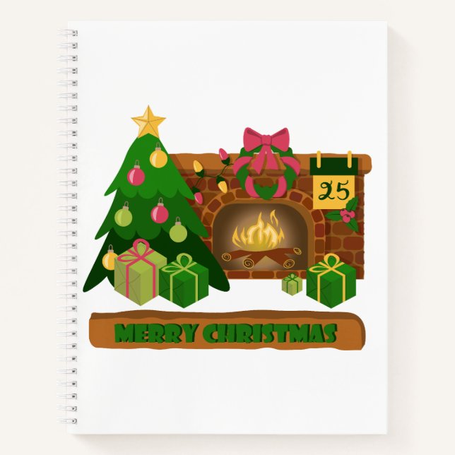 Carnet Joyeux Noël près de la cheminée bonfire xmas arbre (Devant)