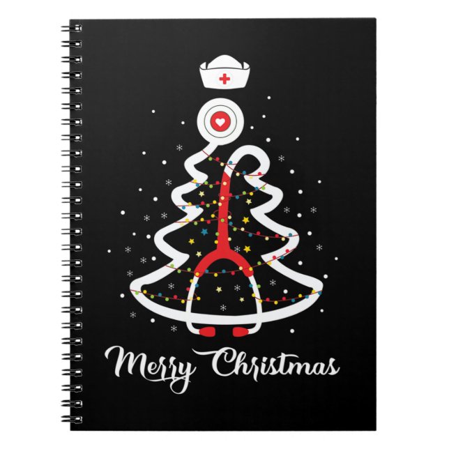 Carnet Joyeux Noël Stethoscope Infirmière sapin de Noël X (Devant)