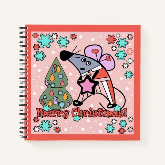 Carnet Joyeux Noël Symbole du Nouvel An Souris Caricature (Devant)