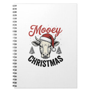 Carnet Joyeux Noël Vache Chapeau de Père Noël Gravure Vin