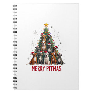 Carnet Joyeux Pitmas Pitbull Chien Pull de Noël Laid Arbr