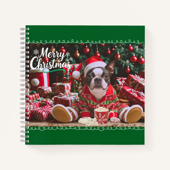 Carnet Joyeux Pyjamas Boston Terrier personnalisé (Devant)