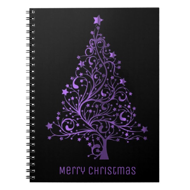 Carnet Joyeux sapin de Noël étoiles Black Metallic violet (Devant)