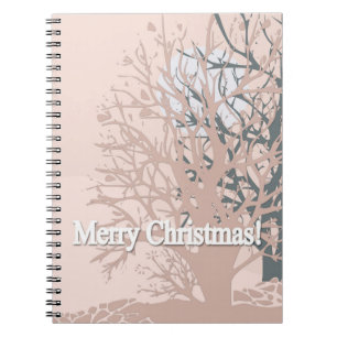 Carnet Joyeux sapin silhouette de Noël en bei rose vif