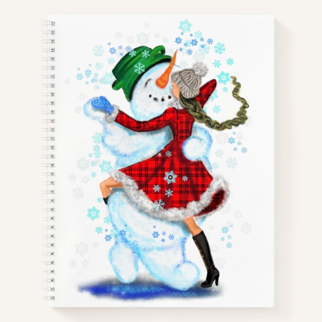 Carnet Joyeux Snowman et Fille Dance Tango fête de Noël (Devant)