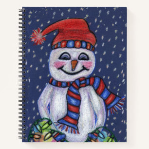 Carnet Joyeux Snowman Red Casquette Scarf Holding Lumière